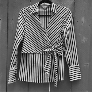 NWOT Belle & Sky B/W Striped Top Wrap Detail W/Tie